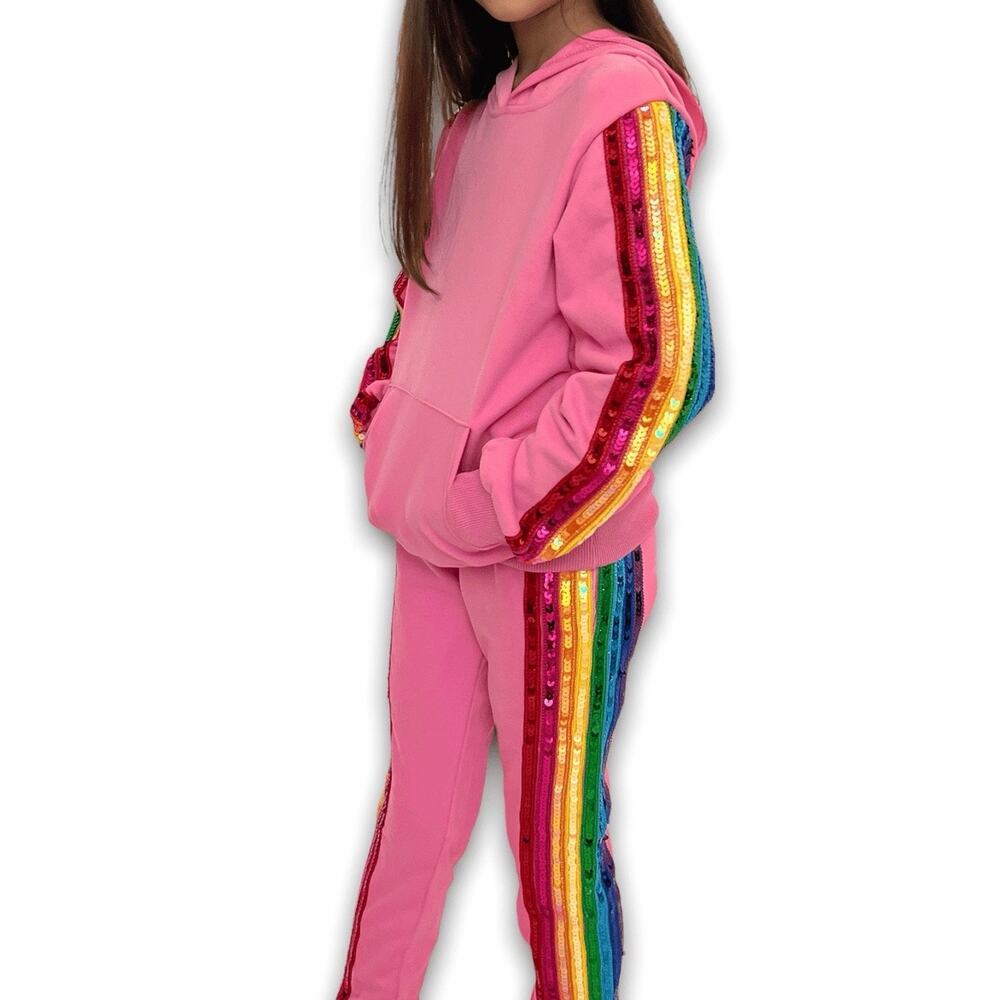 Lola + The Boys Pink Sequin Rainbow Tracksuit Set Size 2